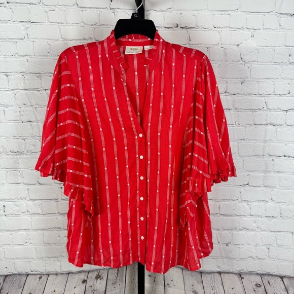 Anthropologie Maeve Aveiro Flutter Sleeve Button Down Blouse No Size Tag - Picture 1 of 7